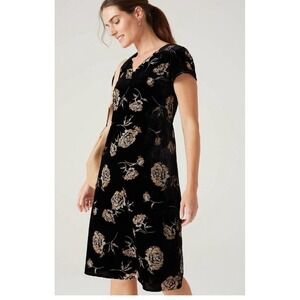 J Jill Pure Jill Smocked Shoulder Velvet Dress Black Floral Size Small BNWOT